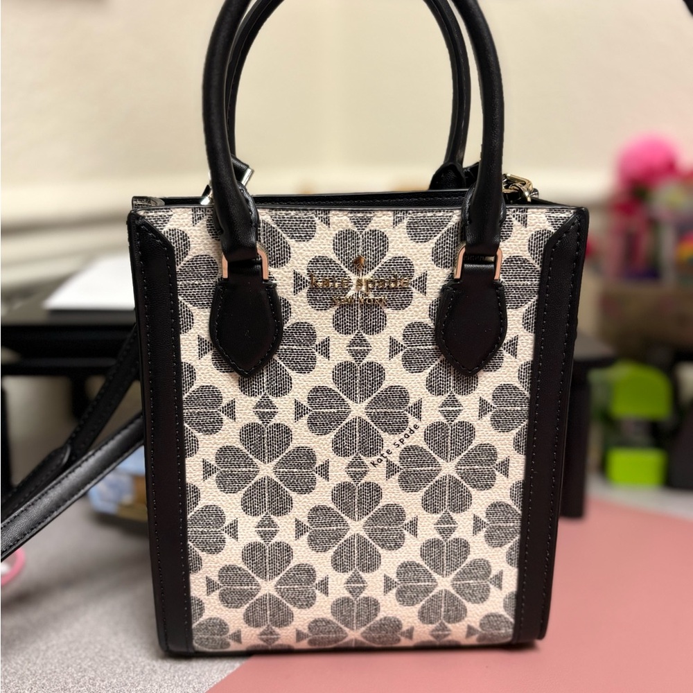 Kate Spade Black and Cream Floral Satchel mini tote